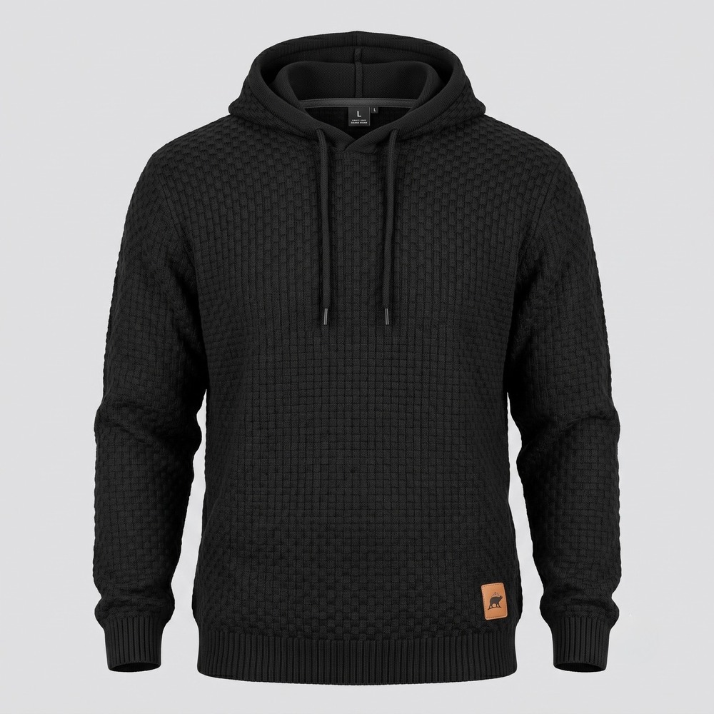 Unbranded Hoodie Mens XXL Black Textured Knit Pullover Waffle Pattern Stag Logo